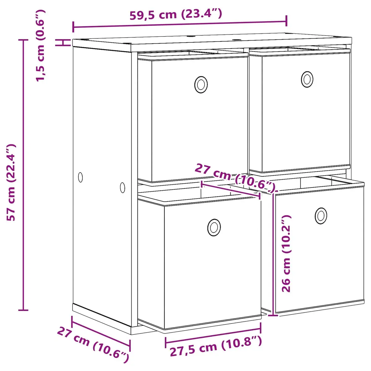 Sideboard Storage Cabinet Contemporary Black Oak 59.5x27x57cm