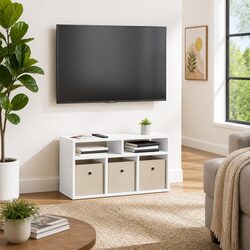 White Lowboard TV Unit with Drawer - Modern Storage Solution
