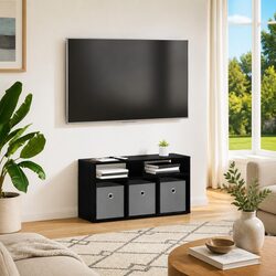 Functional Lowboard TV Unit with Drawer Black Oak