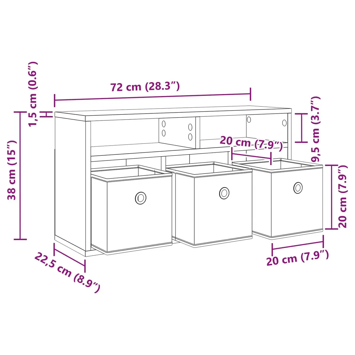 Lowboard Storage Unit Modern Black Oak 72x22.5x38cm Engineered Wood Furniture