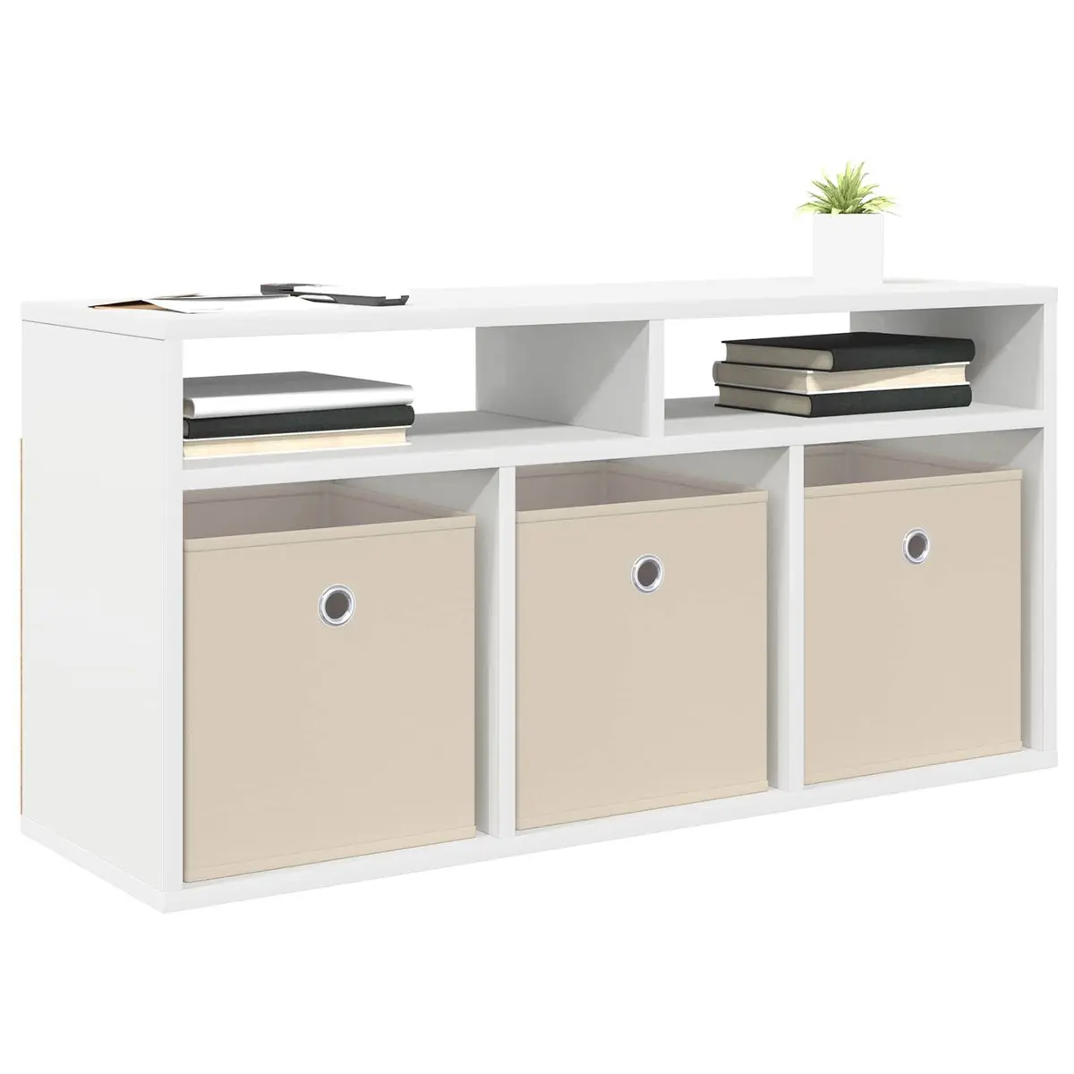Lowboard TV Unit Modern Storage Organizer White 87 x 27.5 x 43 cm