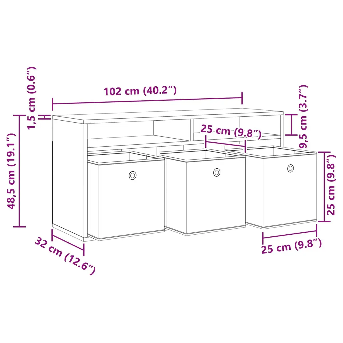 TV Lowboard with Drawer Modern Black Oak 102x32x48.5cm