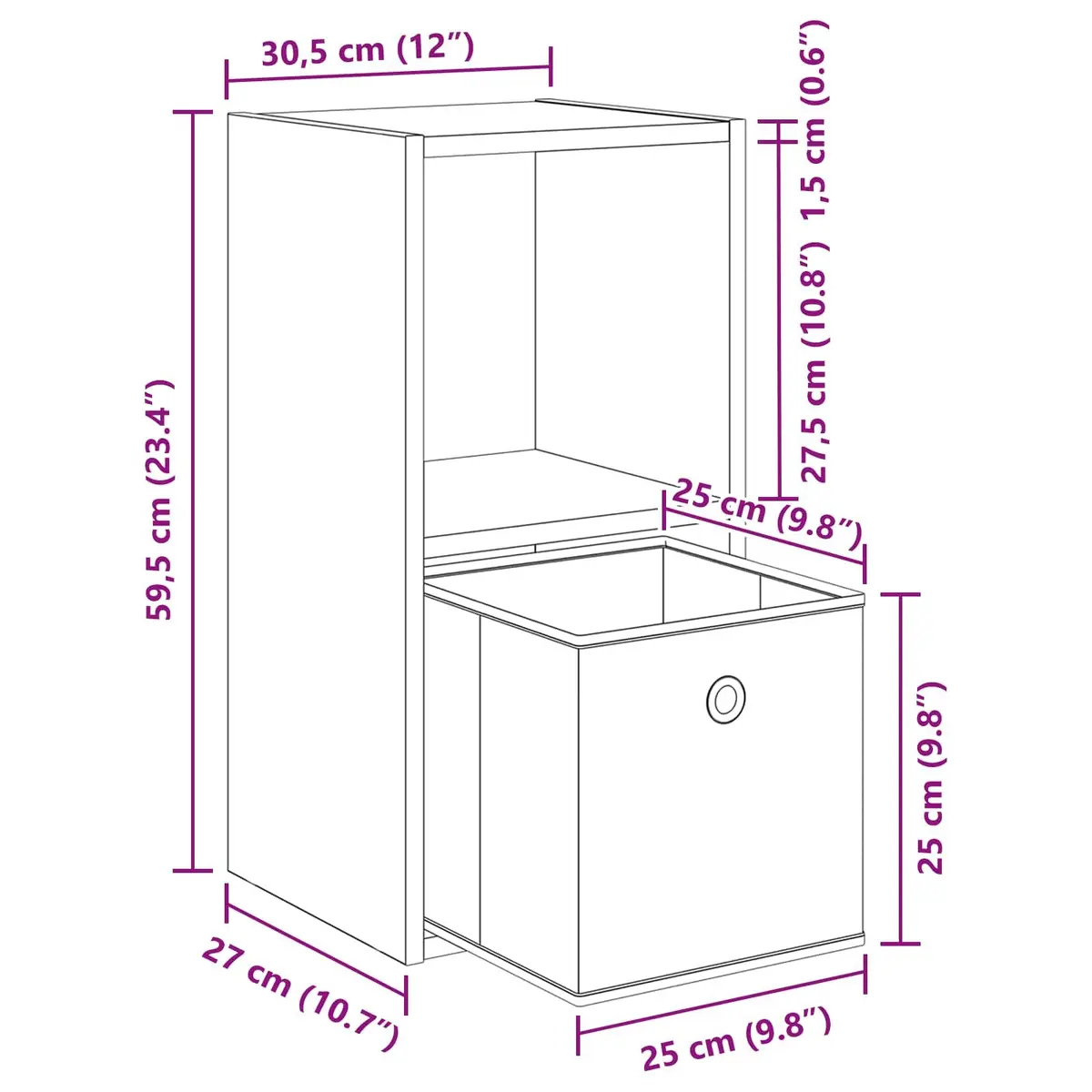Bedside Table Modern Storage Drawer 30.5 x 27 x 59.5 cm Black 2 Piece