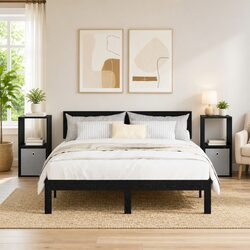 Set of 2 Black Bedside Tables with Drawers
