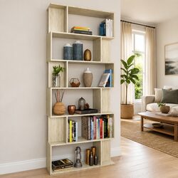 Engineered Wood Book Cabinet Room Divider, 6 Compartments