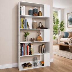 5-Shelf Bookcase Room Divider in White Engineered Wood