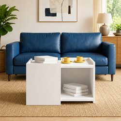 White Coffee Table with Open Storage 50.5 x 50 x 33 cm
