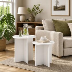 Engineered Wood Side Table Set – 2 Piece Nesting Design