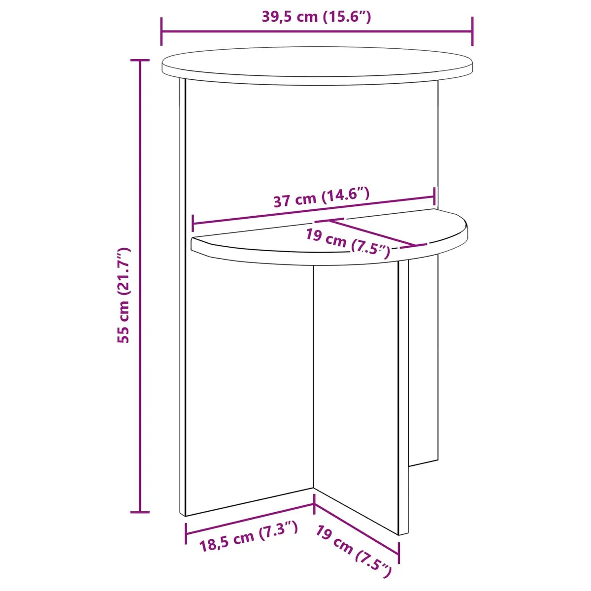 Round Side Table with Storage Compact White Engineered Wood Modern Accent