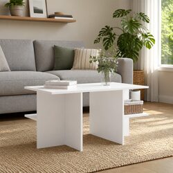 Engineered Wood Coffee Table with Two Open Shelves