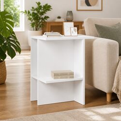 White Coffee Table with Two Storage Shelves