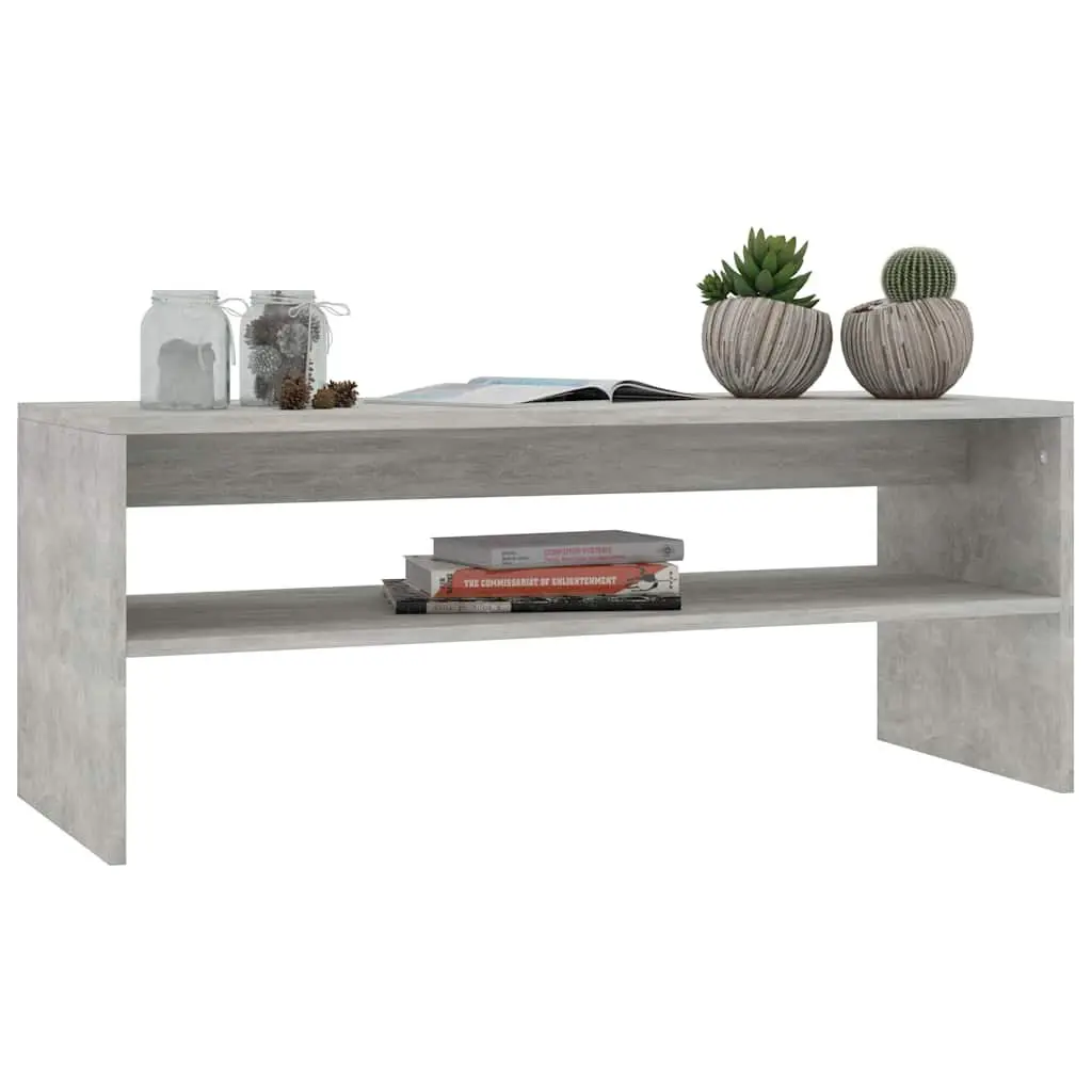 Grey Engineered Wood Coffee Table with Open Shelf Contemporary Style 100x40x40cm Living Room Accent Table