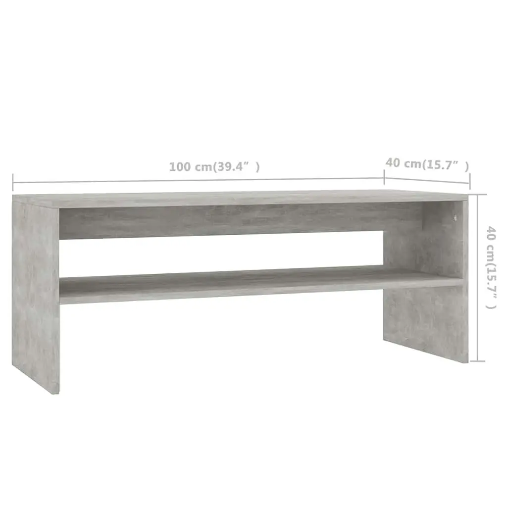 Grey Engineered Wood Coffee Table with Open Shelf Contemporary Style 100x40x40cm Living Room Accent Table