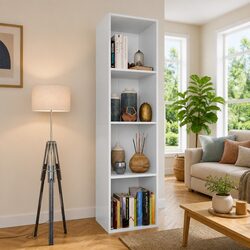 White Engineered Wood Book Cabinet with 4 Compartments