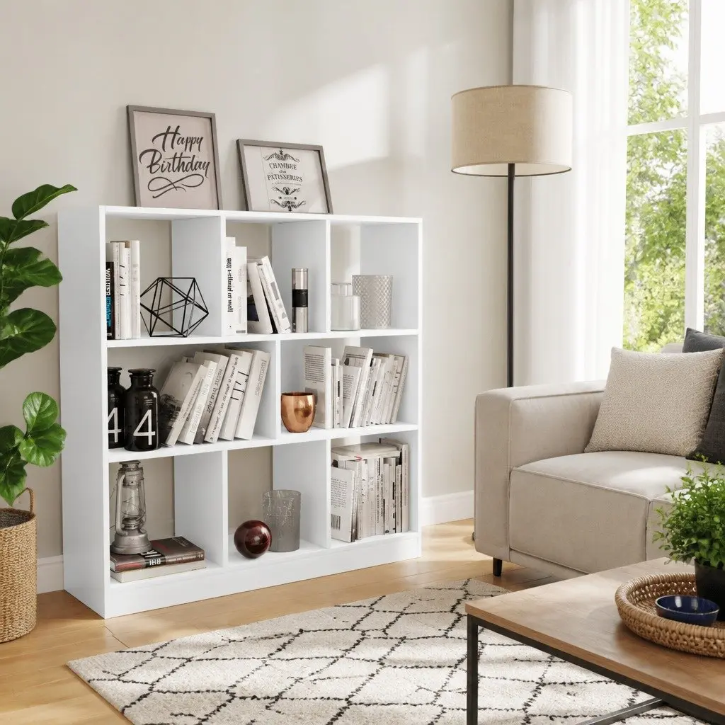 Bookcase 8 Compartment Storage Organizer White