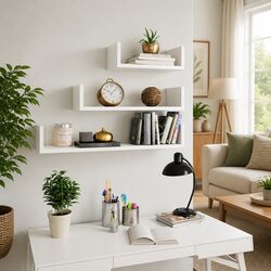 3 Piece Floating Wall Display Shelf Set in White