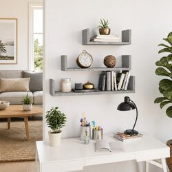 U-Shaped Wall Display Shelf Set of 3 in Grey