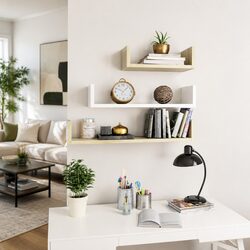 3-Piece Wall Display Shelf Set in White Sonoma Oak