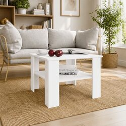 60x60x42 cm White Coffee Table with Shelf