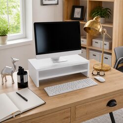 Engineered Wood Monitor Stand Riser in White