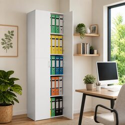 Office Storage Cabinet White 60x32x190cm with 5 Shelves