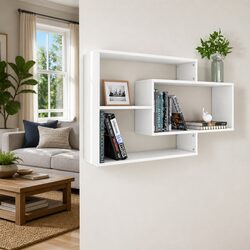 Floating Wall Shelves in White with 3 Open Compartments
