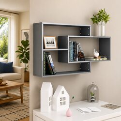Engineered Wood Wall Shelves in Grey with 3 Open Compartments