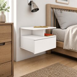 White Floating Nightstand Set - Wall-Mounted Storage
