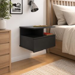 Black Floating Nightstand Wall-Mounted Storage Shelf