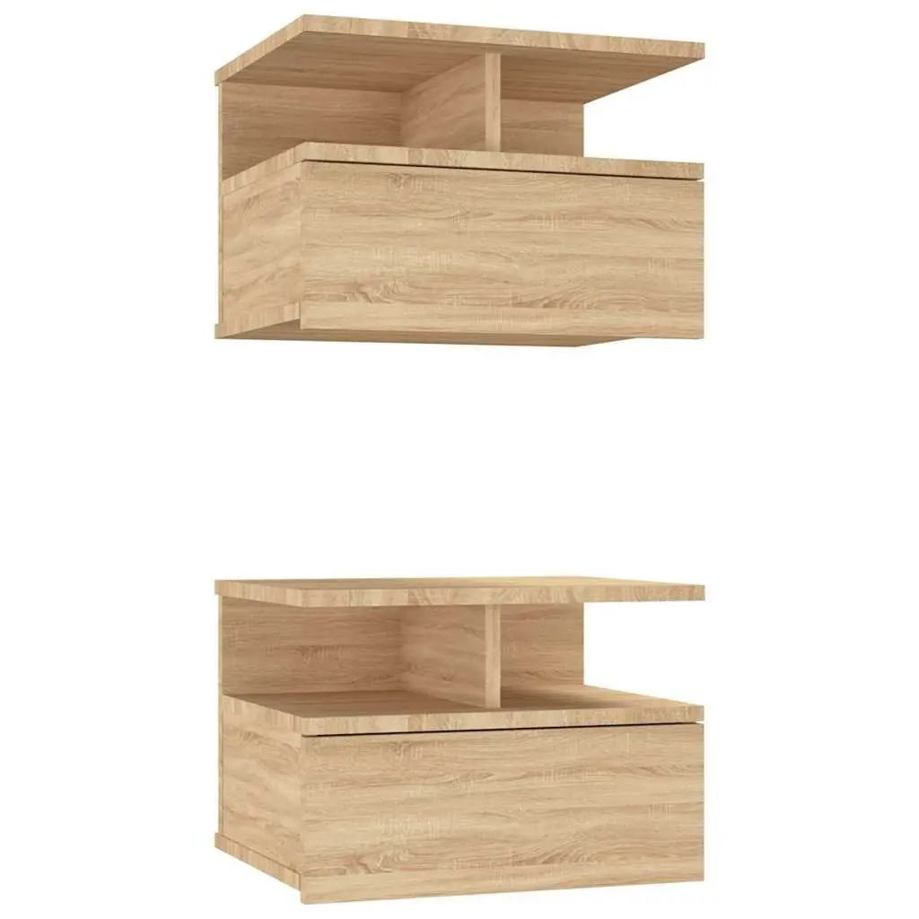 Floating Nightstand Wall-Mounted Storage 40 x 31 x 27 cm Sonoma Oak Brown 2 Piece