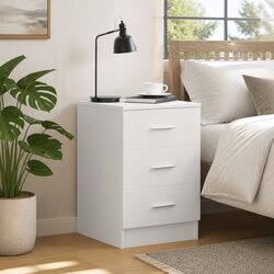 White Bedside Cabinet with 3 Drawers for Organized Storage