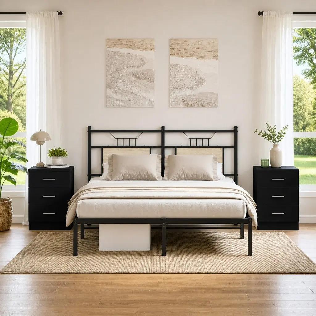 Bedside Cabinets Storage Drawers 2 pcs Black Engineered Wood