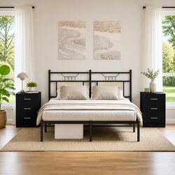 Set of 2 Black Nightstands with Storage Drawers