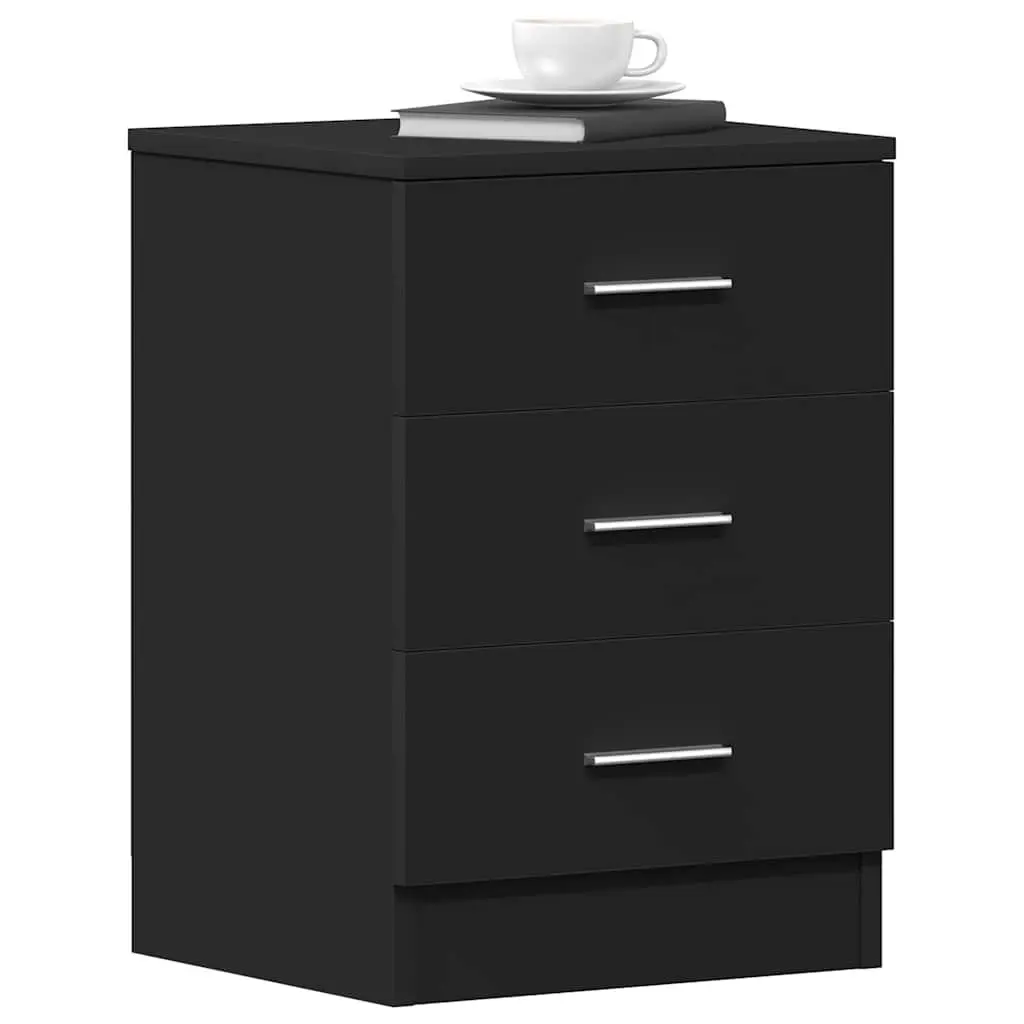 Bedside Cabinets Storage Drawers 2 pcs Black Engineered Wood