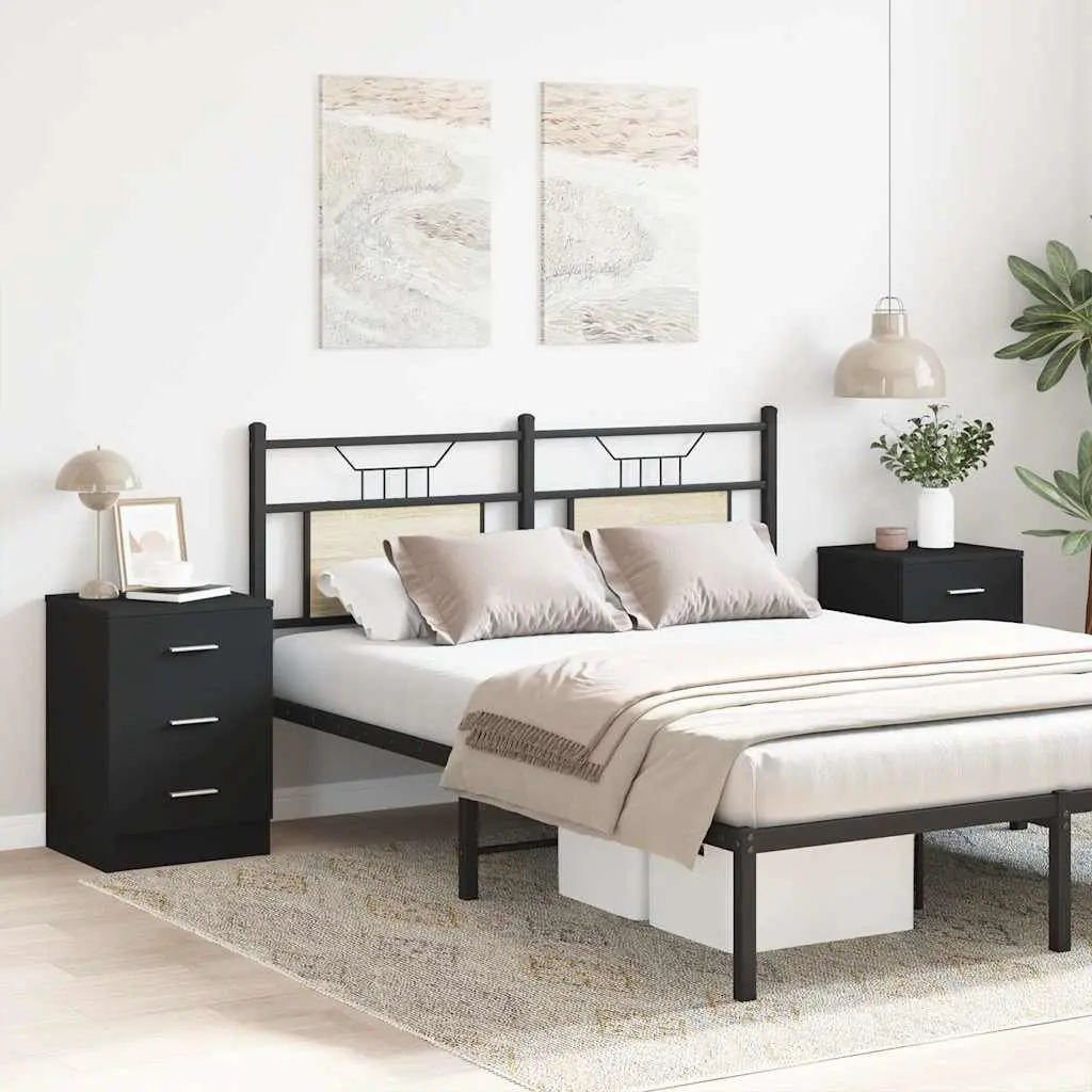 Bedside Cabinets Storage Drawers 2 pcs Black Engineered Wood