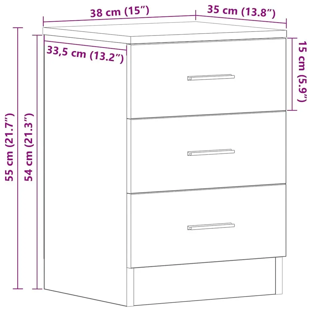 Bedside Table Sturdy Storage 3 Drawers Concrete Grey