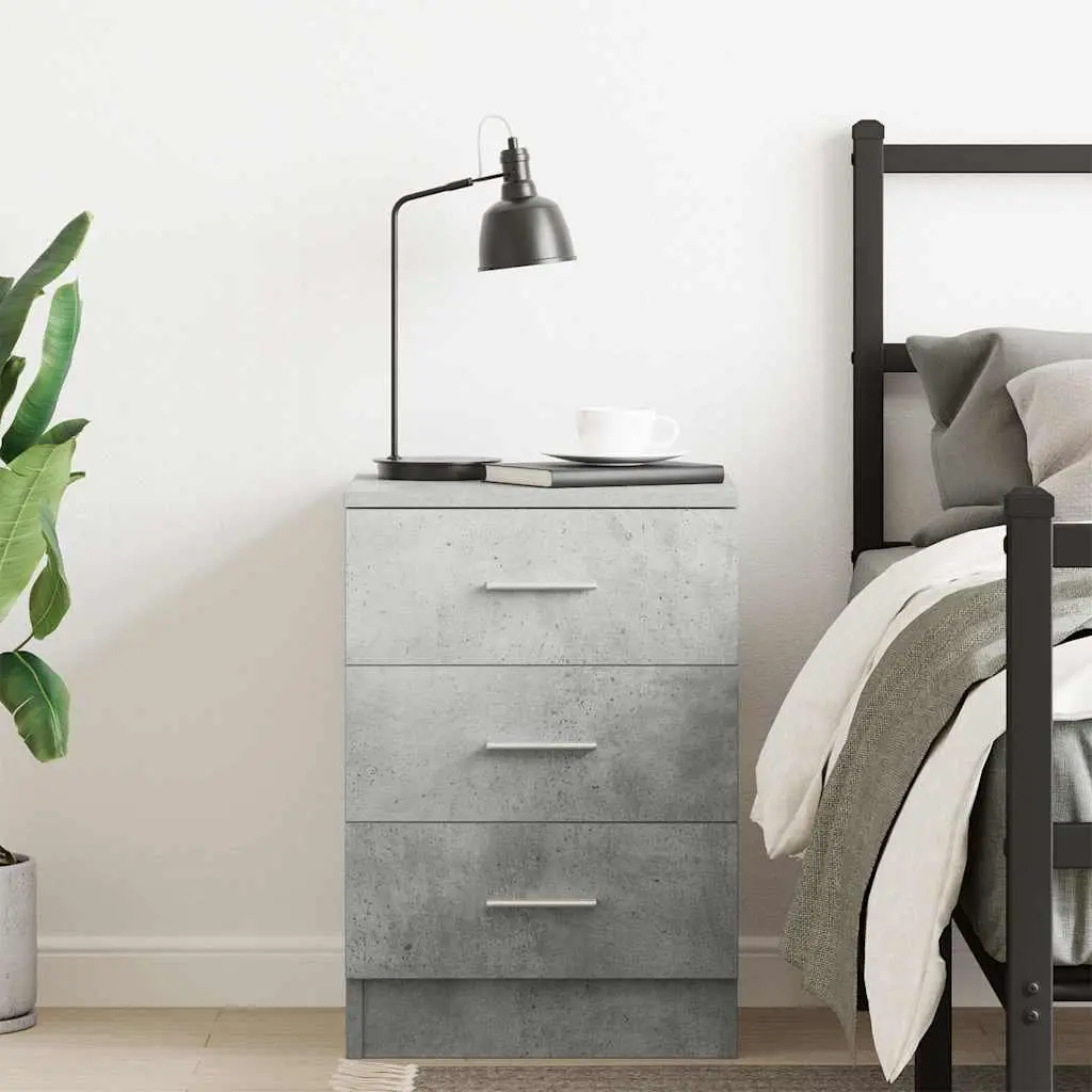 Bedside Table Sturdy Storage 3 Drawers Concrete Grey