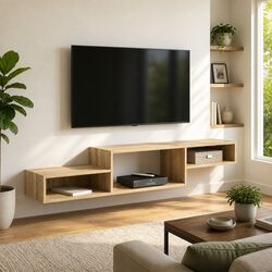 Modern Wall-Mounted TV Cabinet in Brown Engineered Wood