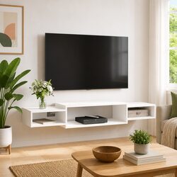 Wall-Mounted Open Storage TV Cabinet White 140x28x21cm