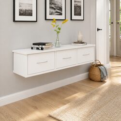 Floating Wall Shelf with 3 Drawers - White Finish