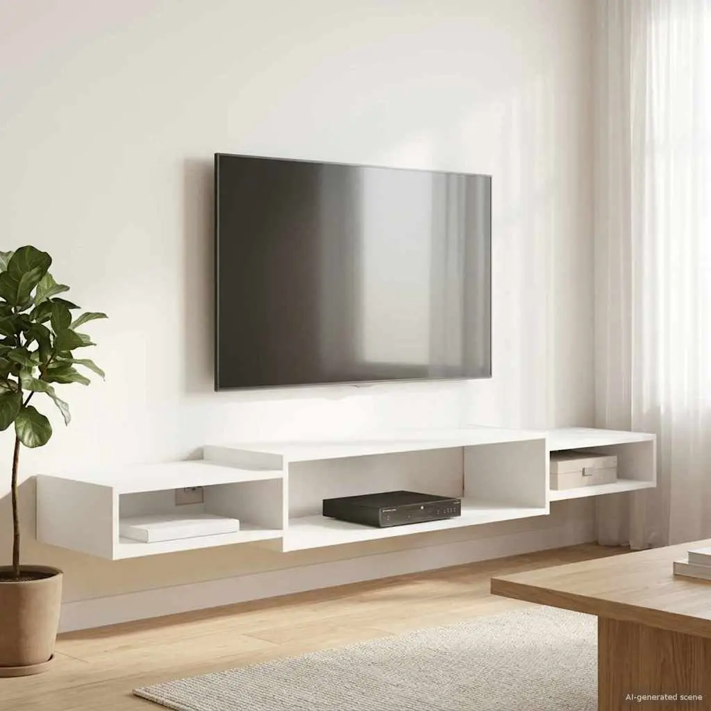 Wall-Mounted TV Cabinet Open Storage White 180 x 28 x 21 cm