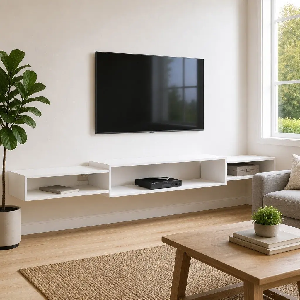 Wall-Mounted TV Cabinet Space-Saving Open Storage Unit 220x28x21cm White