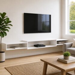 White Wall-Mounted TV Cabinet with Open Shelving