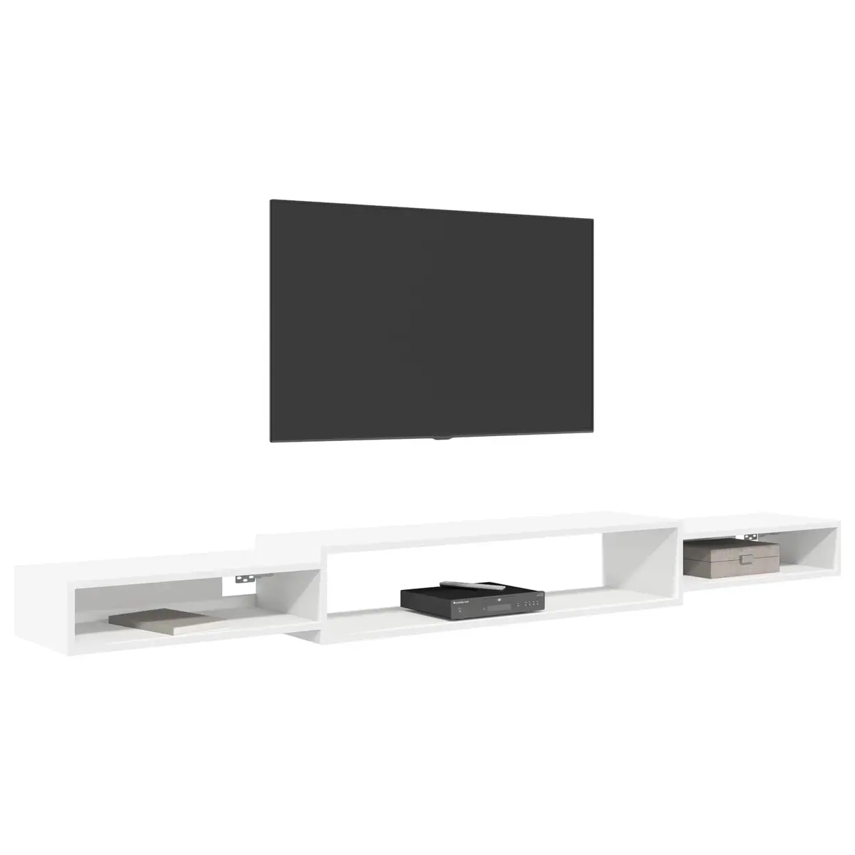 Wall-Mounted TV Cabinet Space-Saving Open Storage Unit 220x28x21cm White