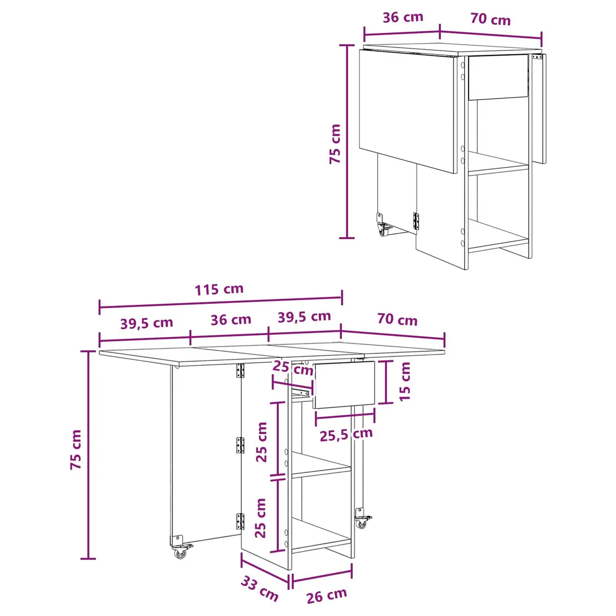 Dining Table Folding Tabletop 115 x 70 x 75 cm White Engineered Wood