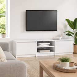 Modern TV Cabinet 140cm Wide in High Gloss White
