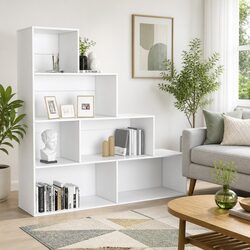 6-Shelf White Open Storage Unit for Books and Decor