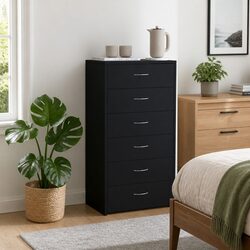6-Drawer Black Sideboard Storage Cabinet in Engineered Wood
