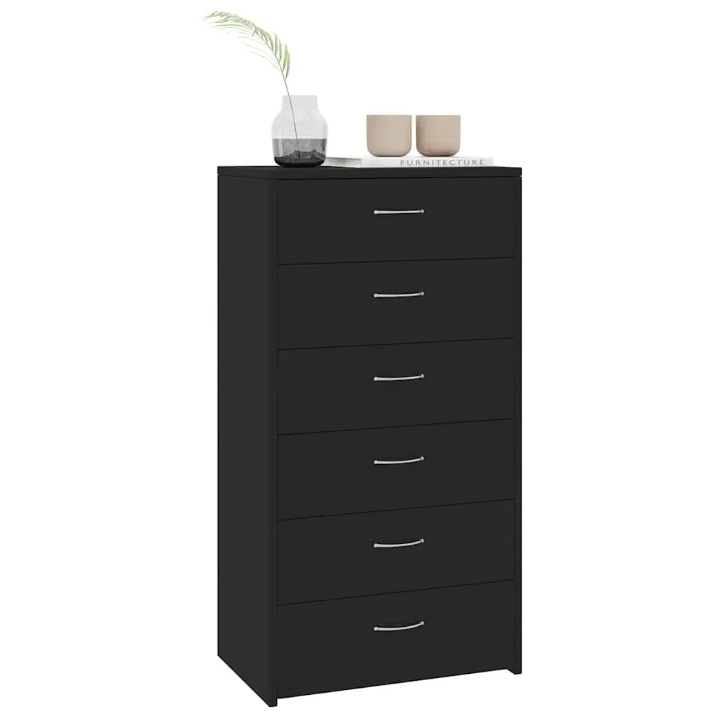 Sideboard Storage Cabinet 6 Drawers Black Engineered Wood Bedroom Living Room