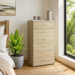 Brown Engineered Wood Sideboard with 6 Drawers